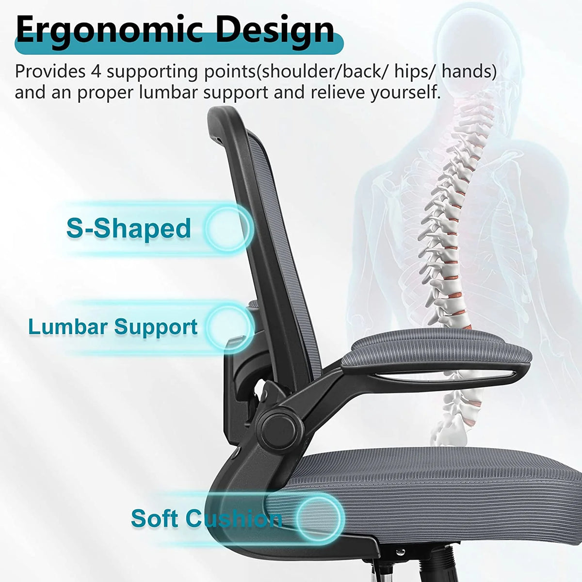 Grey Ergonomic Mesh Office Chair with Lumbar Support B808