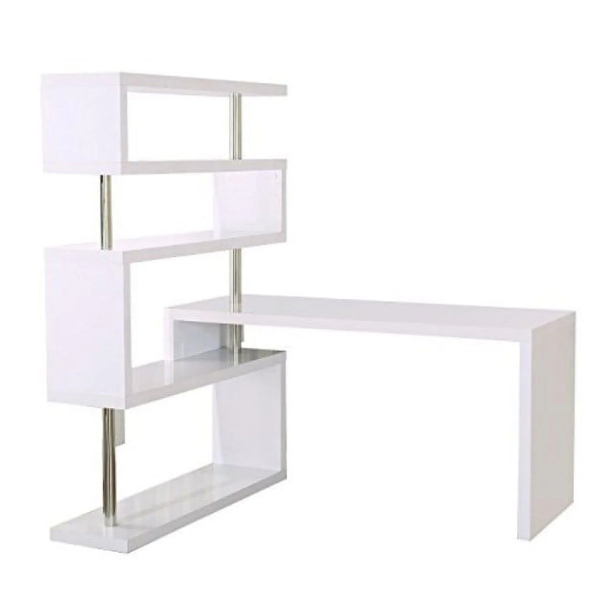 White 4 Tier L-Shaped Computer Desk with Shelves P649