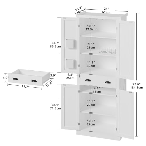 White Kitchen Pantry Storage Cabinet with Barn Doors, Drawer, 4 Adjustable Shelves W300394