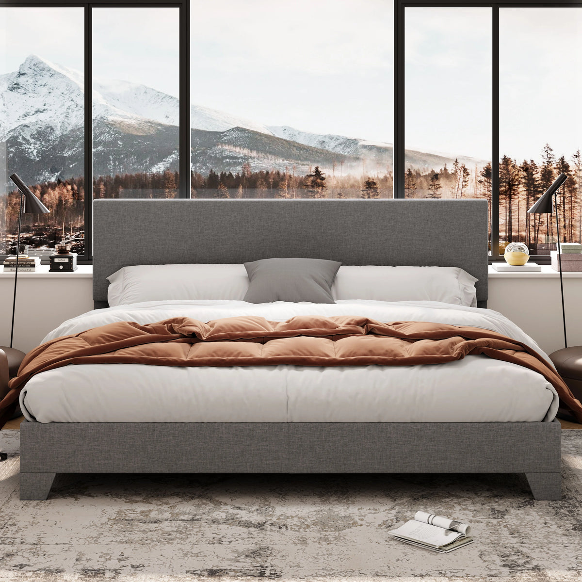 Queen Size Platform Bed with Adjustable Leather Headboard I2100