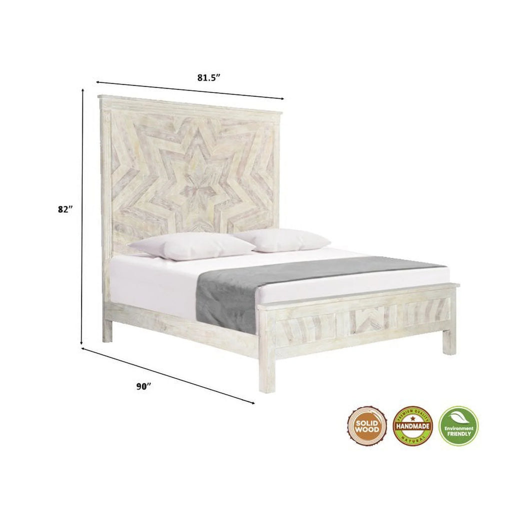 White Solid Wood King Panel Bed P5138
