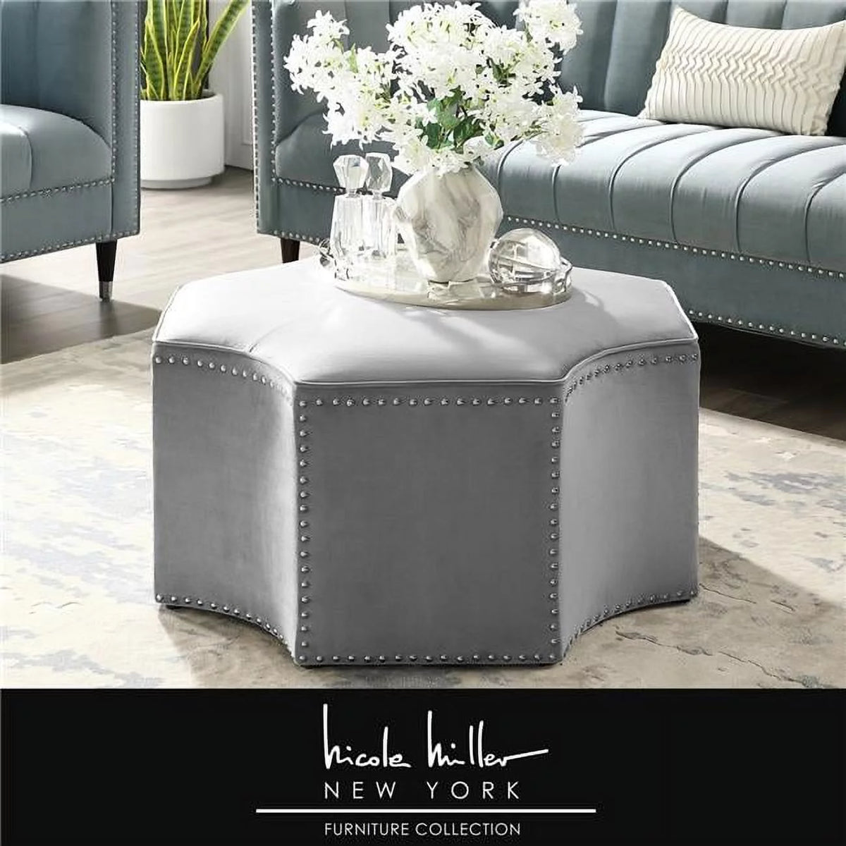 Grey Linen Cocktail Ottoman Y69004