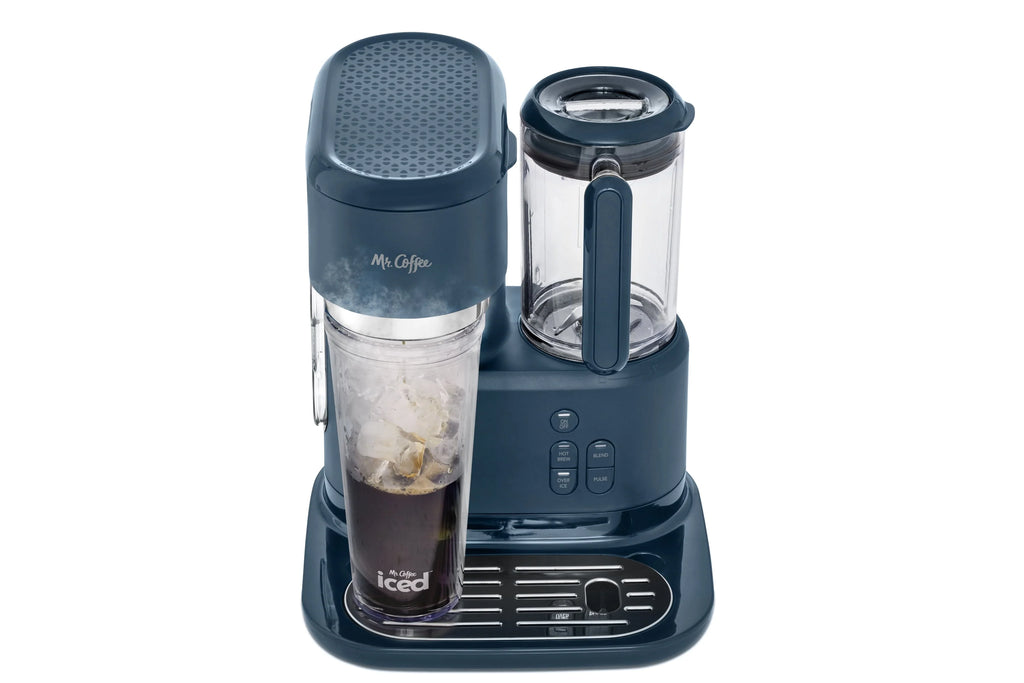 Navy Blue Single Serve Iced and Hot Coffee Maker and Blender C156589