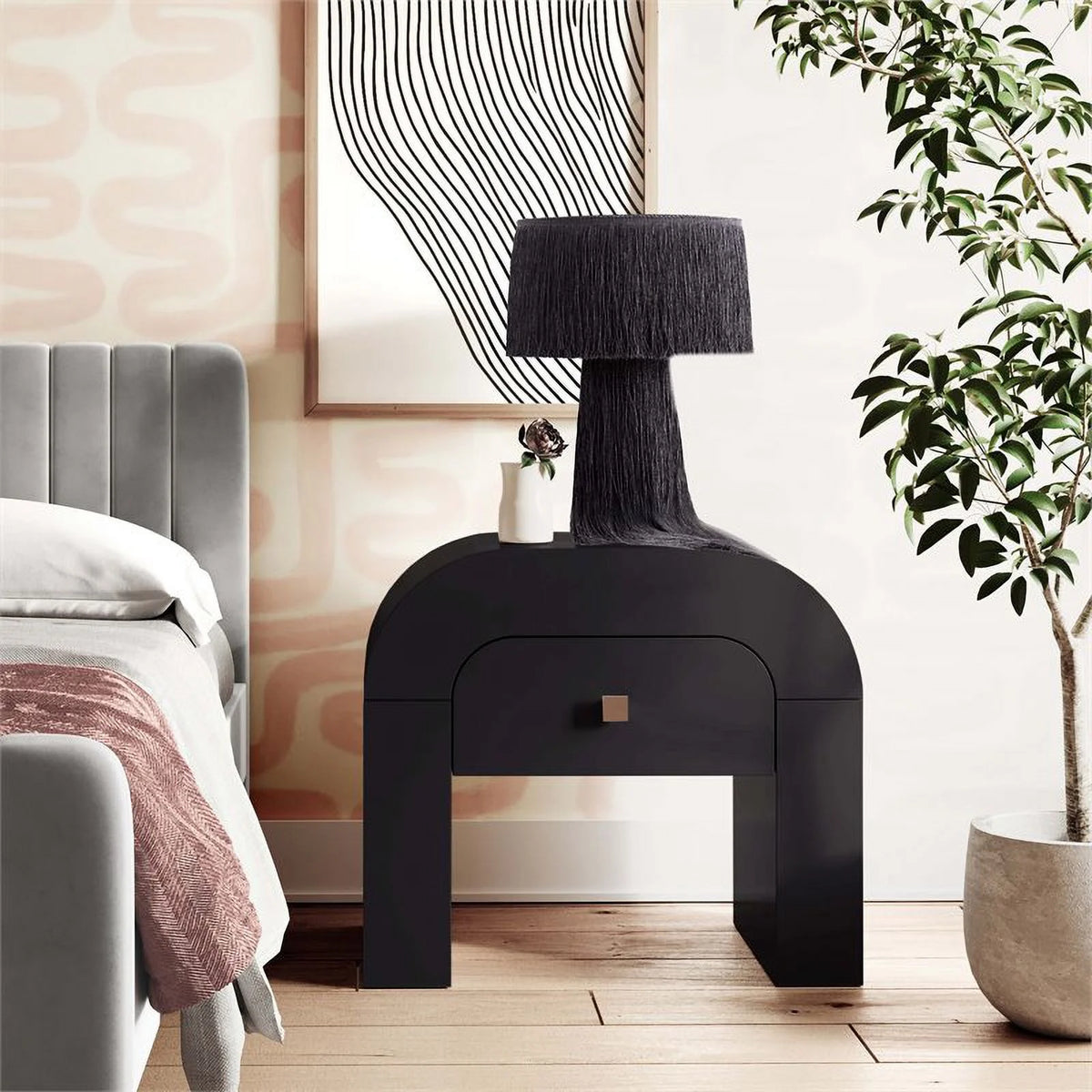 Black Acacia Wood Nightstand R235