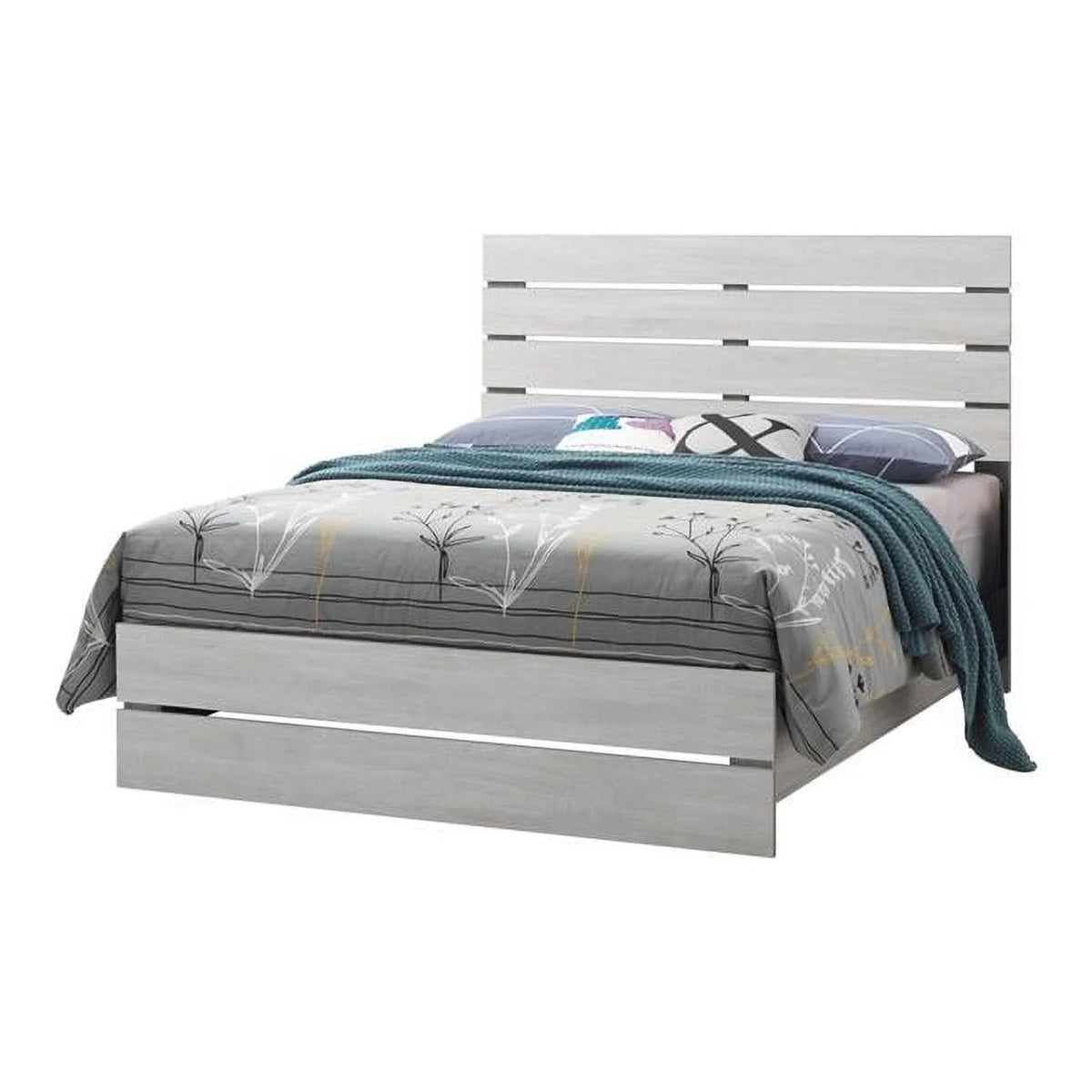 White Eastern King Bed with Panel Headboard & Footboard O95851