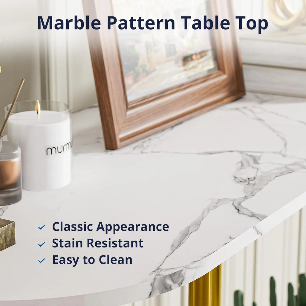 Gold 2-Tier Faux Marble Console Table N620131