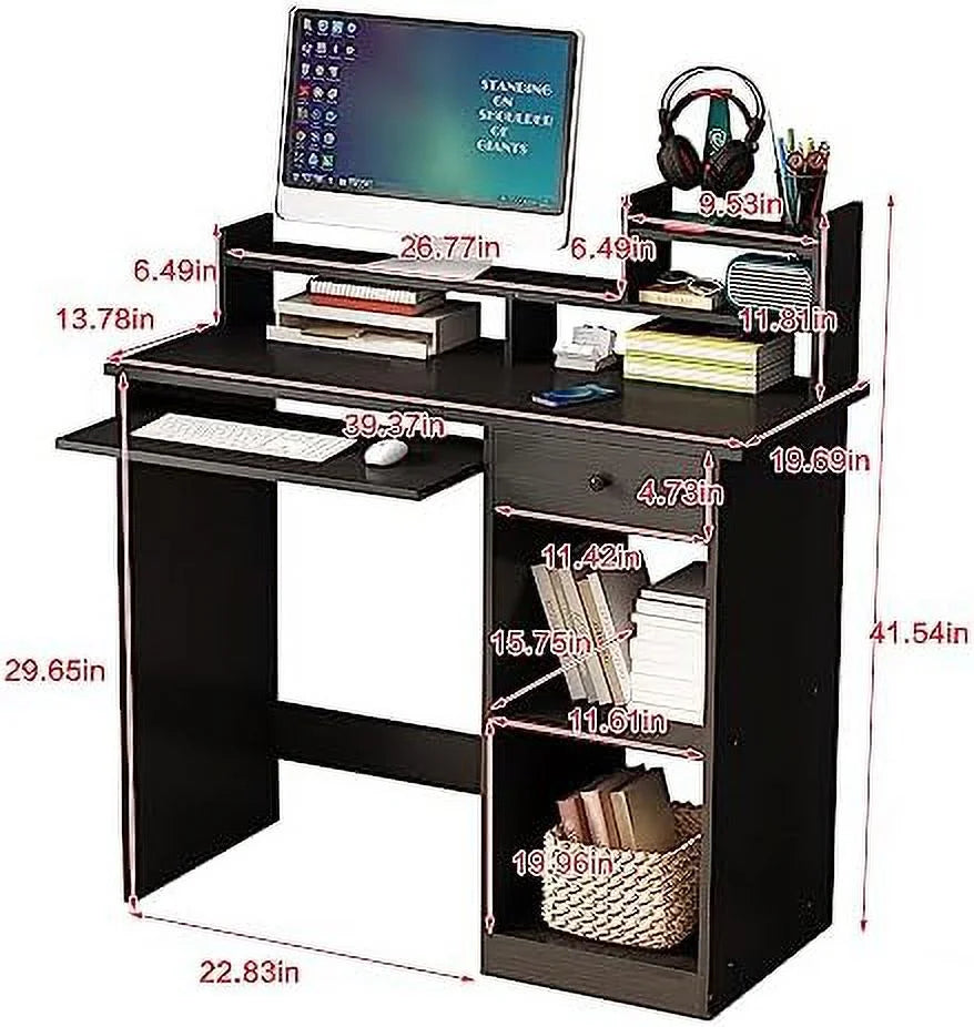 White Wood Computer Desk with Drawers and Keyboard Tray M57030