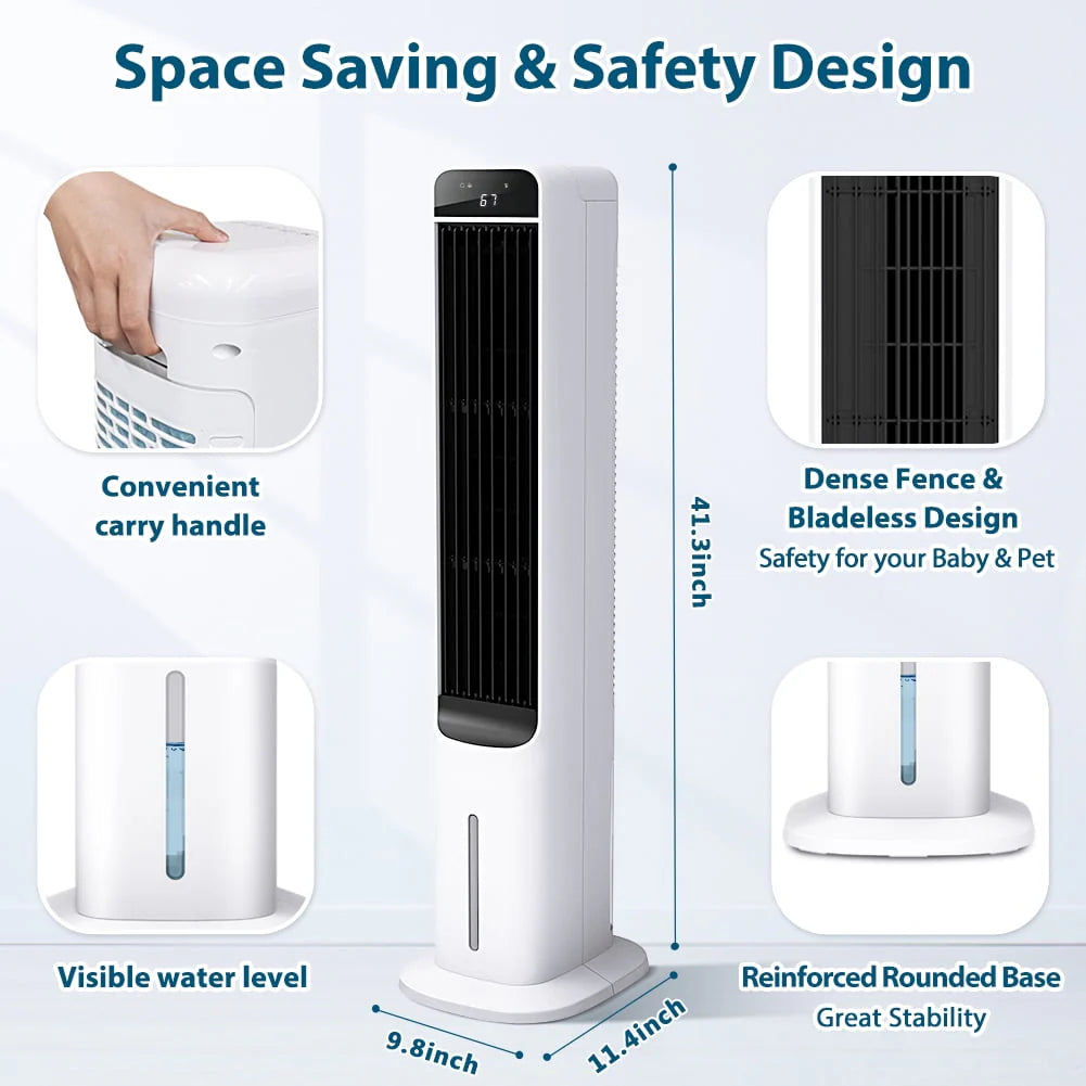 3-in-1 Evaporative Air Cooler Portable Tower Cooling Fan Oscillating White D1750