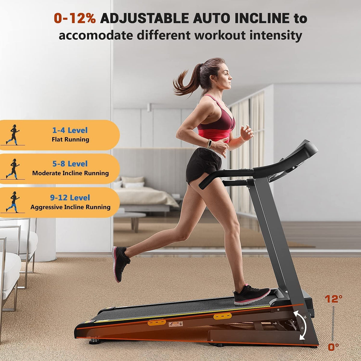 2.5HP Electric Folding Treadmill with 12-level Incline C96450