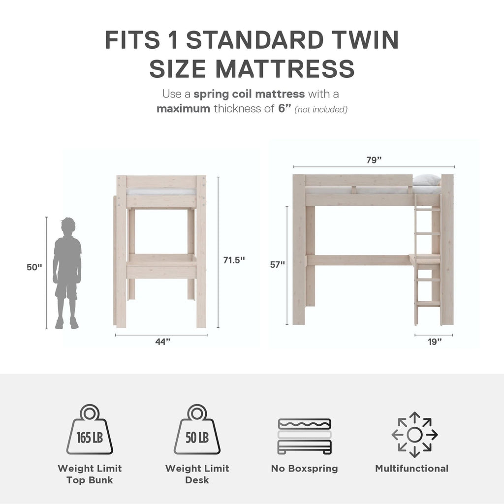 Twin Solid Wood Loft Bed with Desk I625203