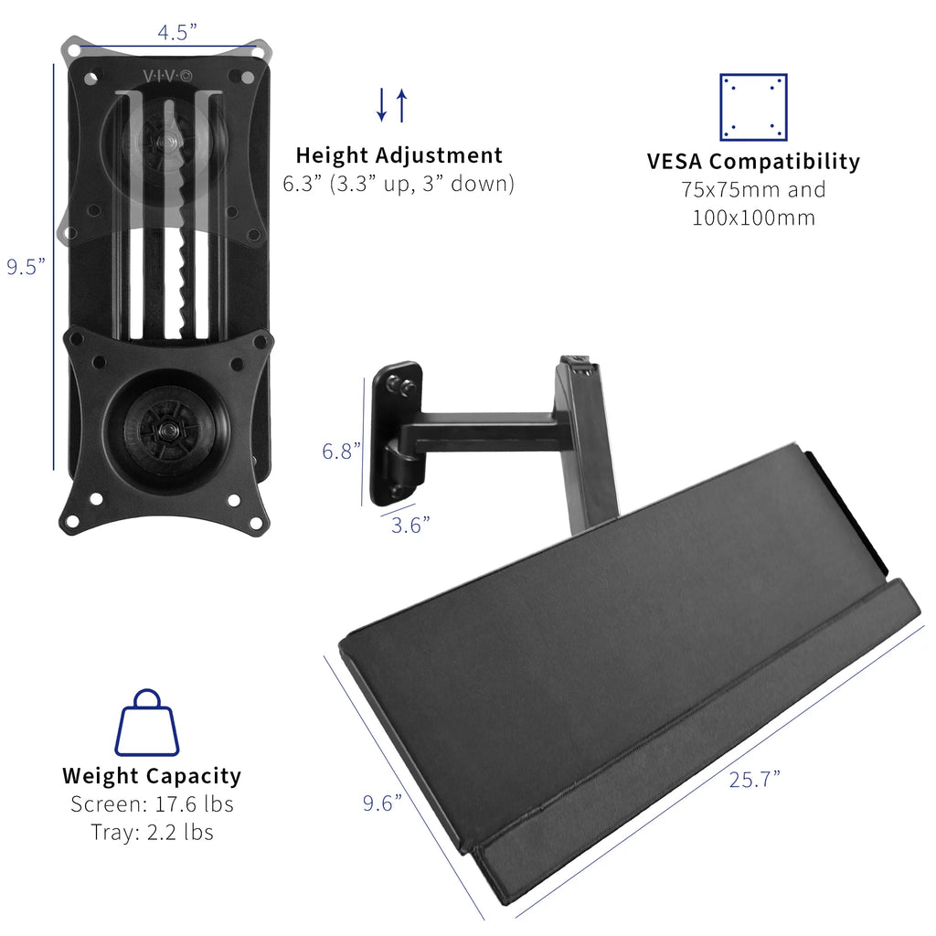 Height Adjustable Monitor and Keyboard Tray Wall Mount G109108