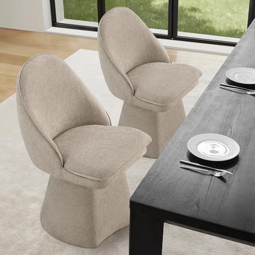 Khaki Linen Fabric Swivel Dining Chair Q858