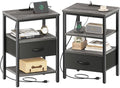 Rustic Brown and Black Nightstand with Charging Station E7839