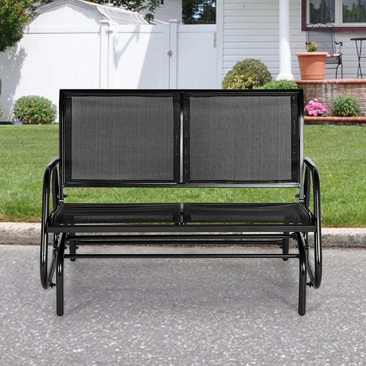 Black Steel Outdoor Glider Bench K419