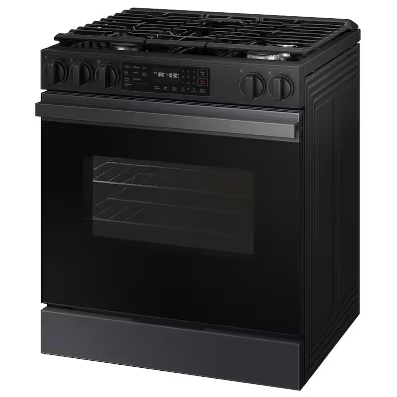 30 in. 5 Burner Smart Slide-In Gas Range in Matte Black Steel Q256