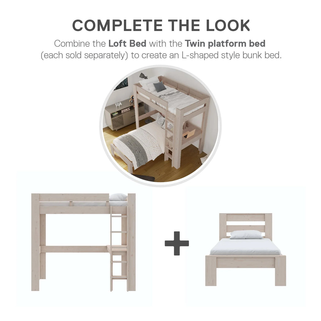 Twin Solid Wood Loft Bed with Desk I625203