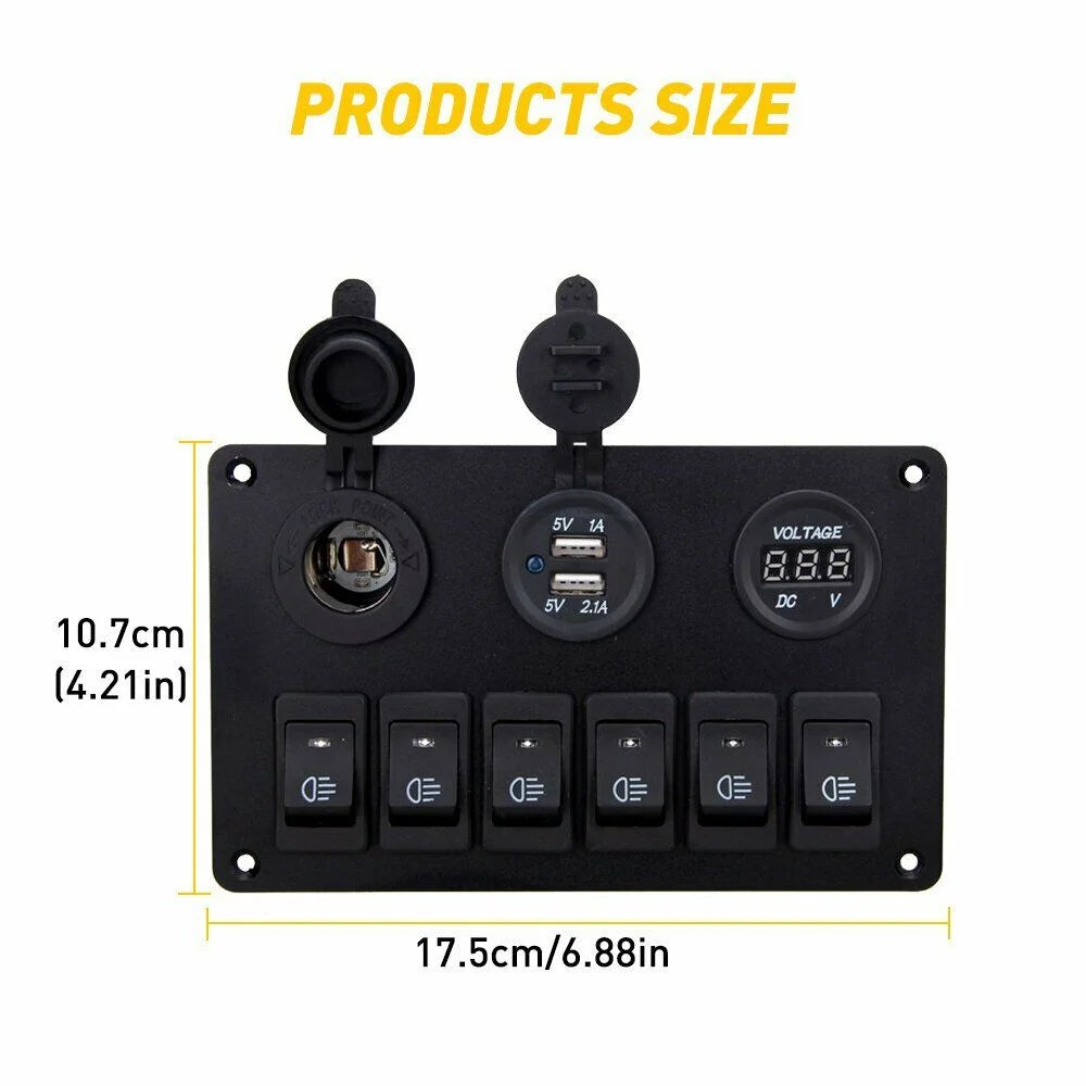 6 Gang Blue LED Rocker Switch Panel F72805