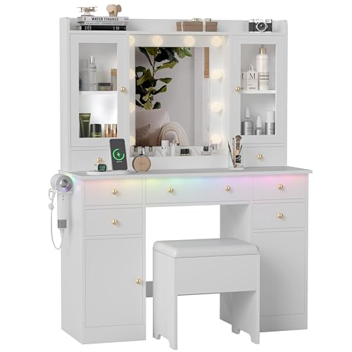 White Vanity Desk with Mirror and Lights J8928