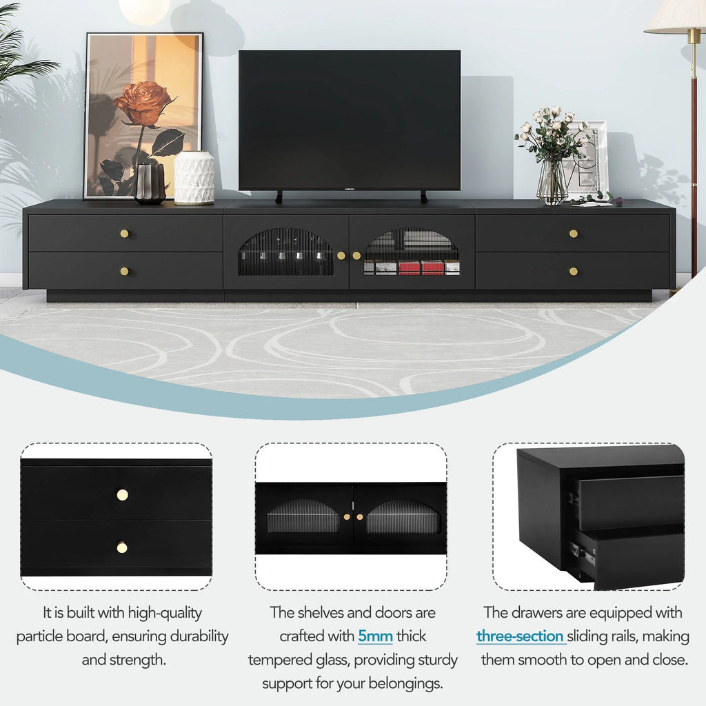 Black Wood TV Stand with Glass Doors C272701