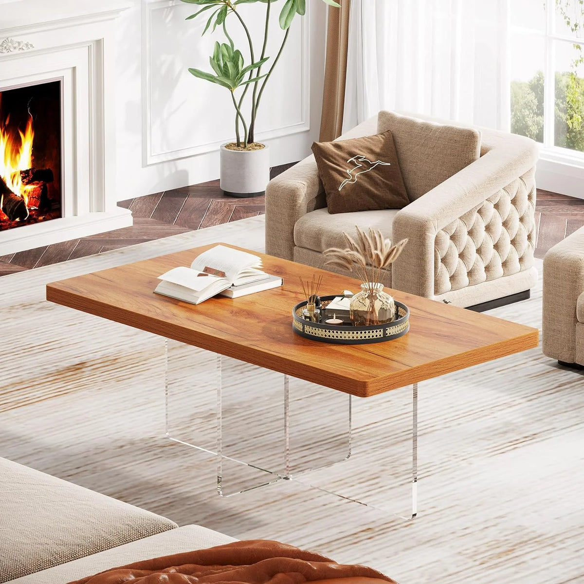 41" Modern Wood Coffee Table with Acrylic Base V6185