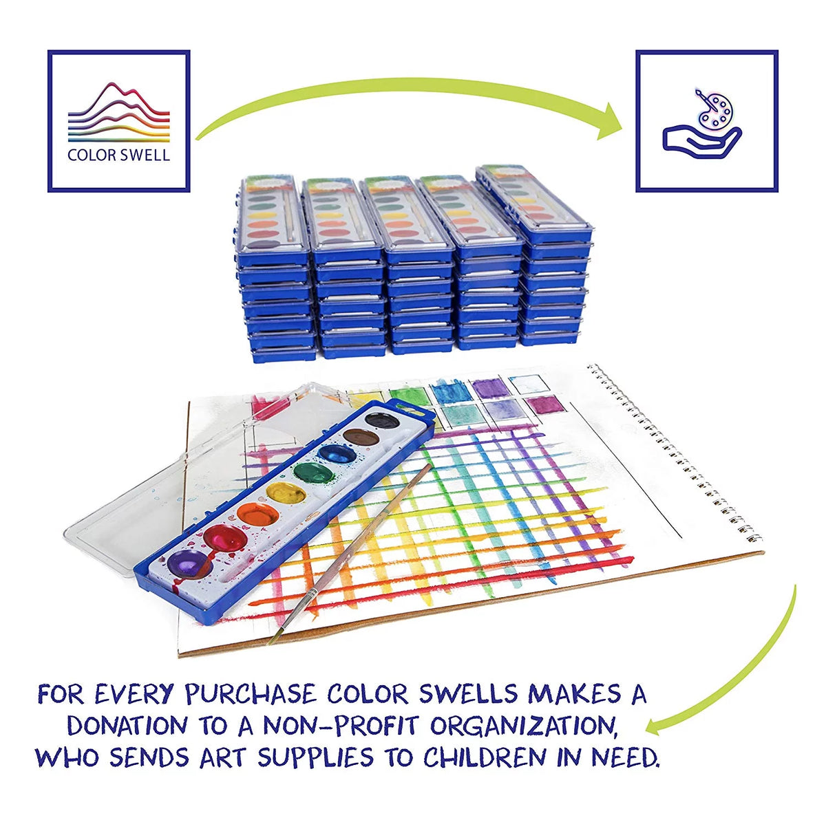 18 Packs Washable Watercolor Paint and Wood Brushes P598423