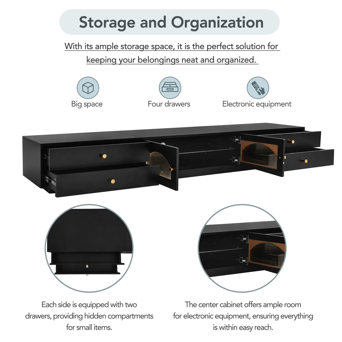 Black Wood TV Stand with Glass Doors C272701