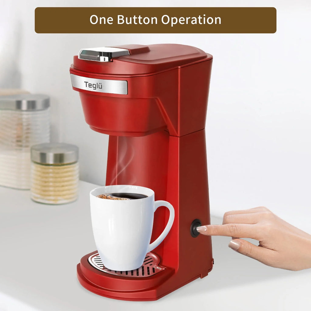 2 in 1 Single Serve Coffee Maker with Reusable Filters, Red Q103