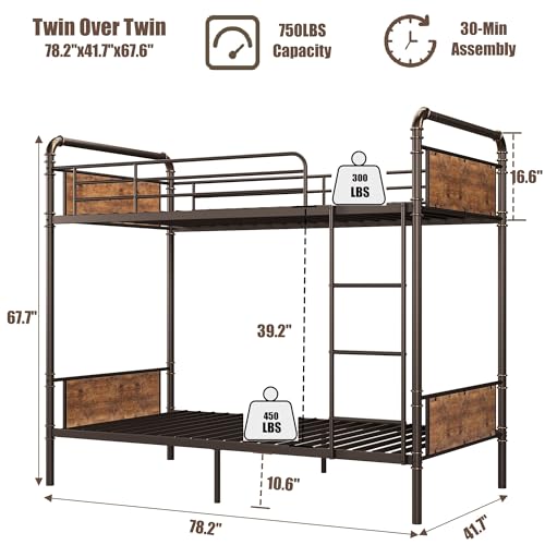 Twin Over Twin Heavy Duty Metal Bunk Bed with Ladders S451