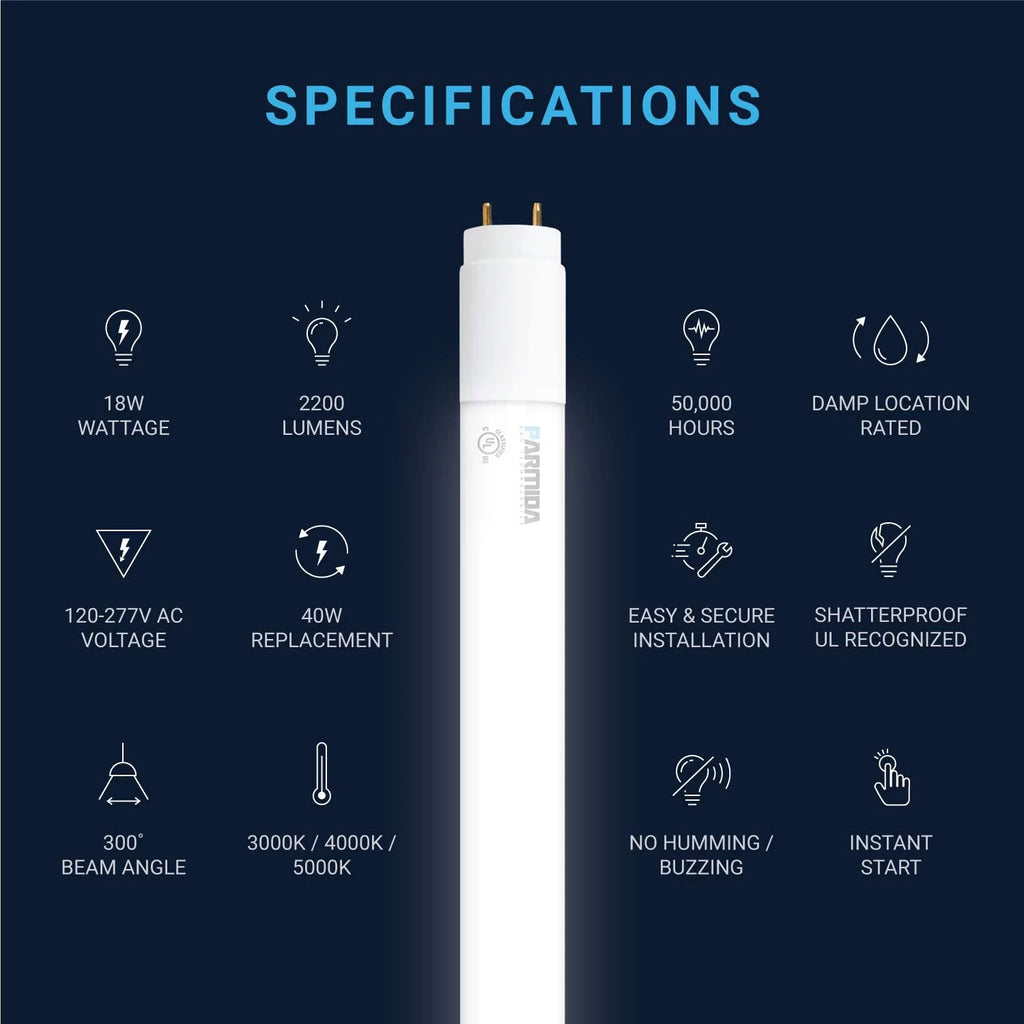 4FT T8 LED Light Tube 18W 4000K 20 Pack D214