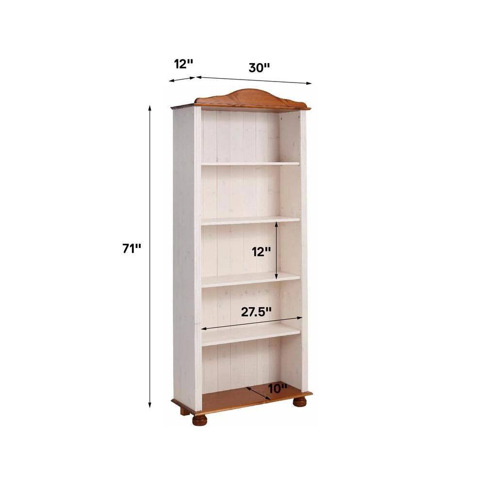 5 Shelf Open Bookcase, White and Honey H5230
