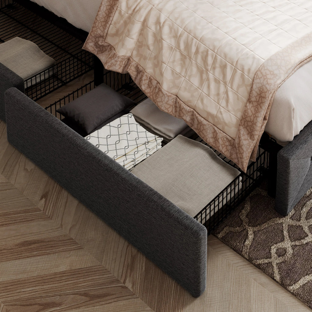Light Grey Queen Platform Bed Frame with 4 Drawers Storage N206