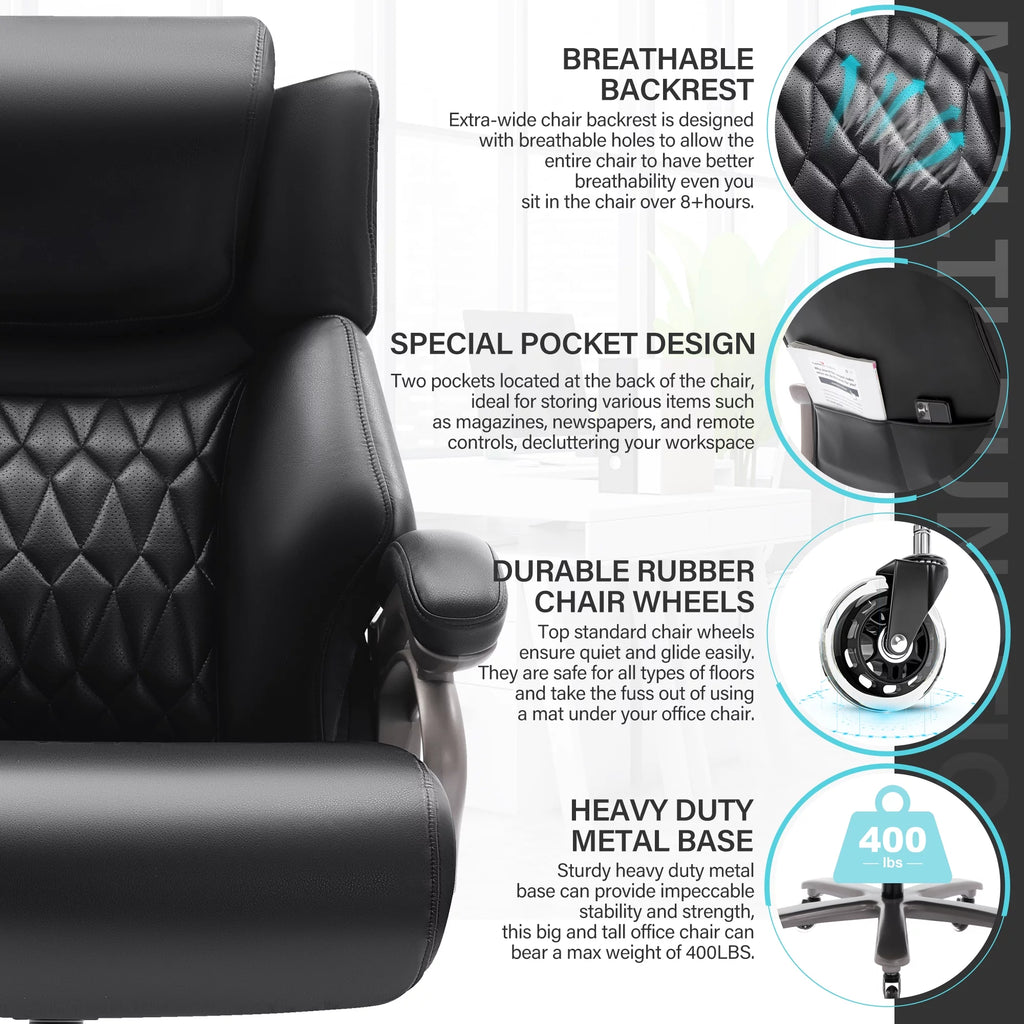 Big and Tall Ergonomic High Back Leather Office Chair 400lbs Z65389