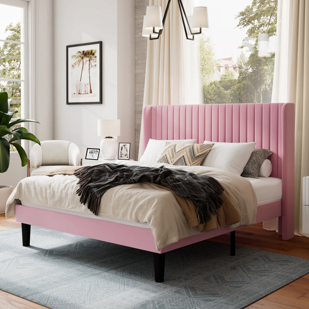 Queen Size Velvet Upholstered Platform Bed Frame U123580