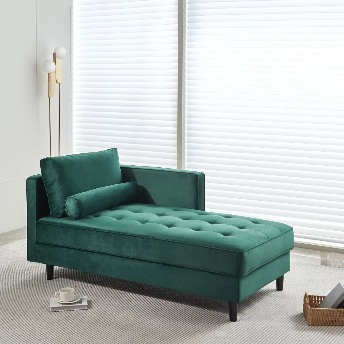 64" Green Velvet Chaise Q57607