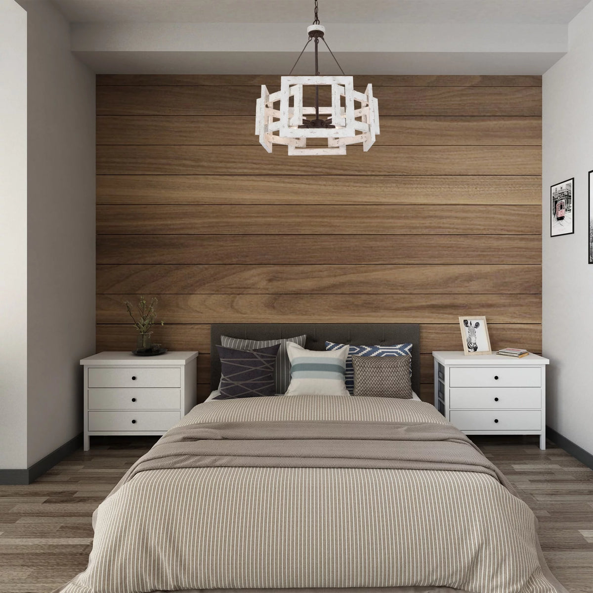 4-light Drum Wood Chandelier E5638