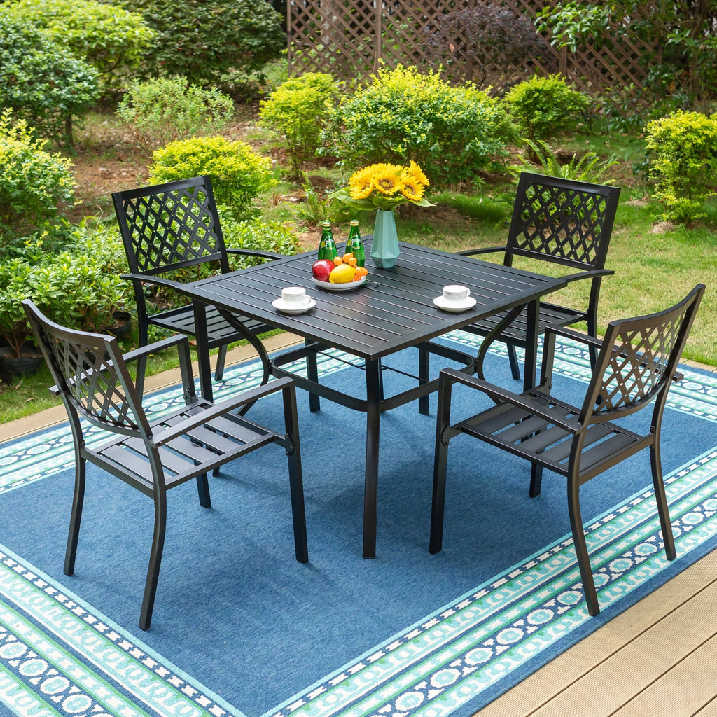 5-Piece Metal Outdoor Dining Set with Umbrella Hole O8093