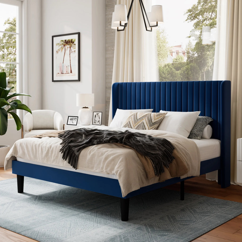 Queen Size Velvet Upholstered Platform Bed Frame U123580