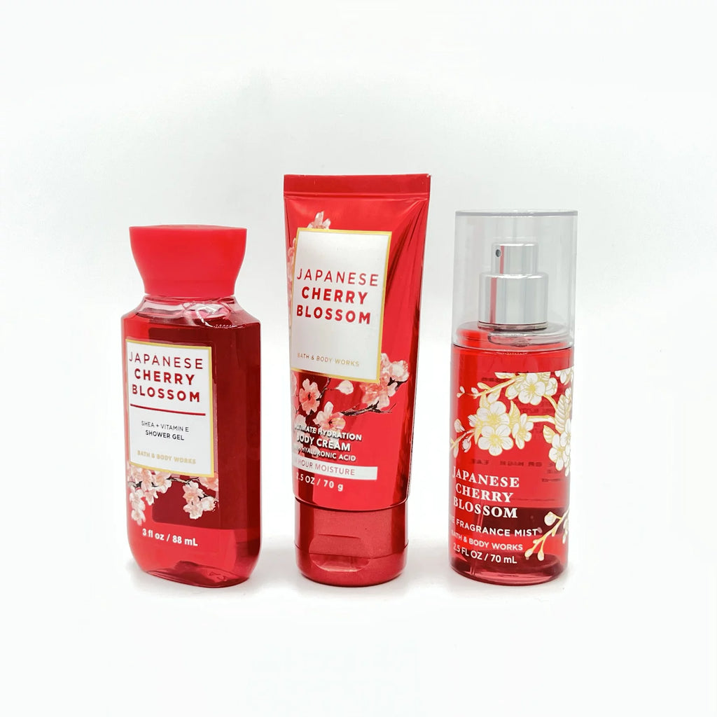 Japanese Cherry Blossom Travel Size Shower Gel, Body Cream and Fragrance Mist 3-Piece Set A1367