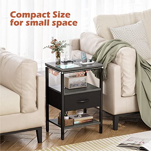Rustic Brown and Black Nightstand with Charging Station E7839