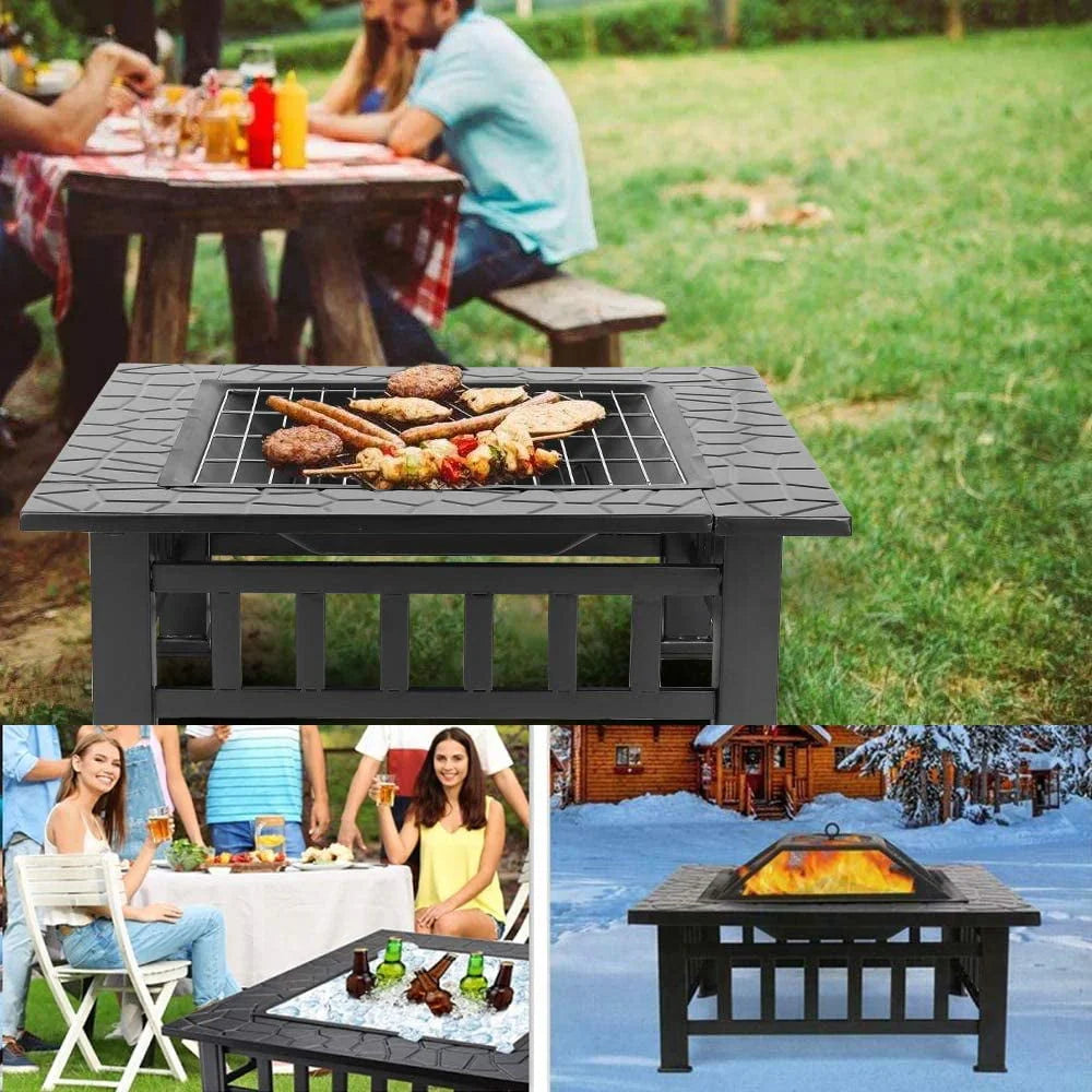 Steel 32'' Square Wood Burning Fire Pit E868538