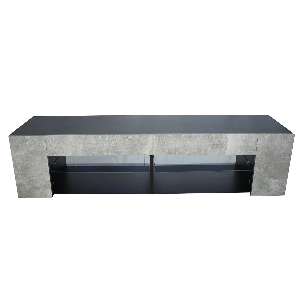 Black 57 Inch TV Stand with LED Lights and Glass Shelves I775