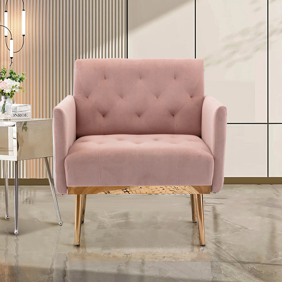 Green Velvet Upholstered Accent Chair with Metal Legs I89394