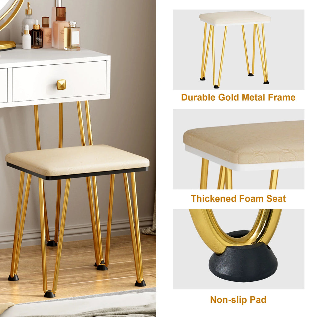 White Vanity Dressing Table with Round Mirror E439636