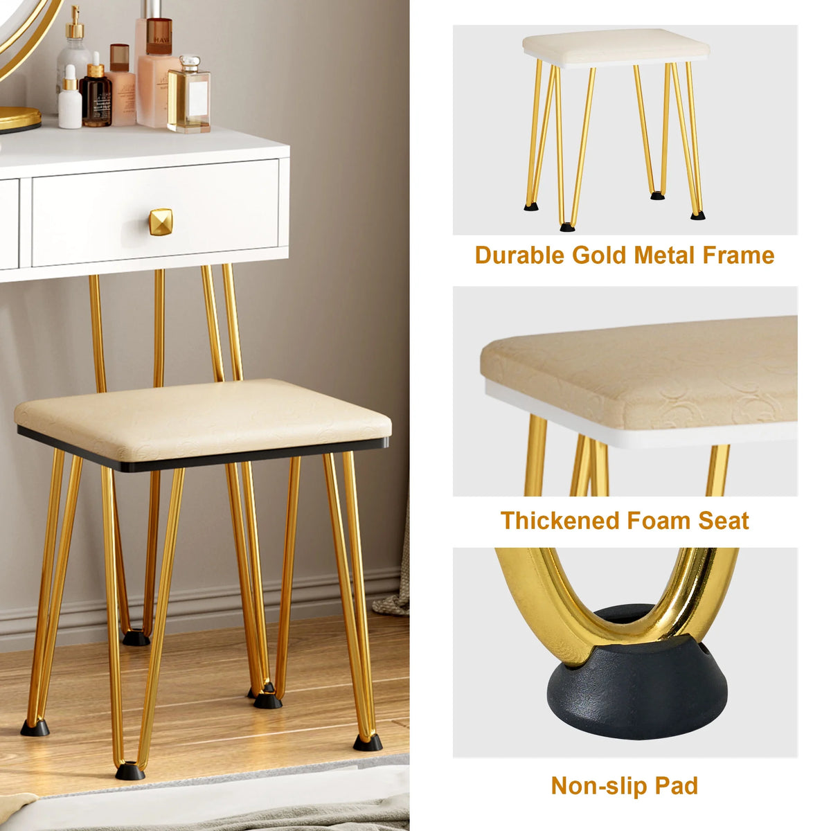 White Vanity Dressing Table with Round Mirror E439636