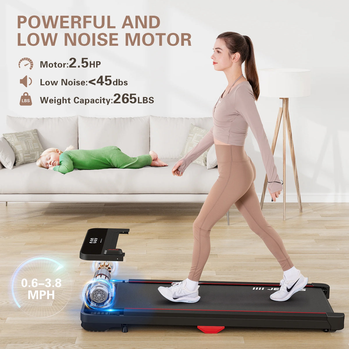 2.5HP Portable Under Desk Treadmill with Remote Control E4097