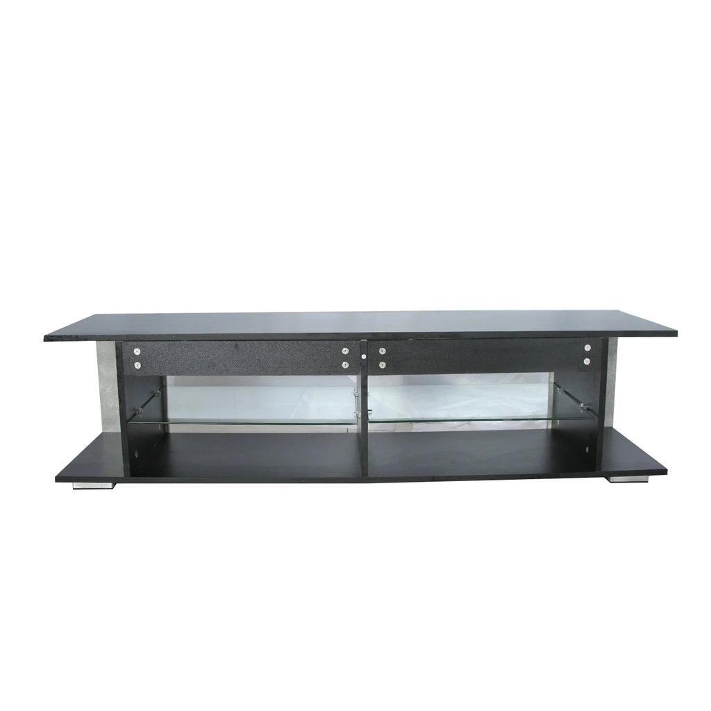 Black 57 Inch TV Stand with LED Lights and Glass Shelves I775