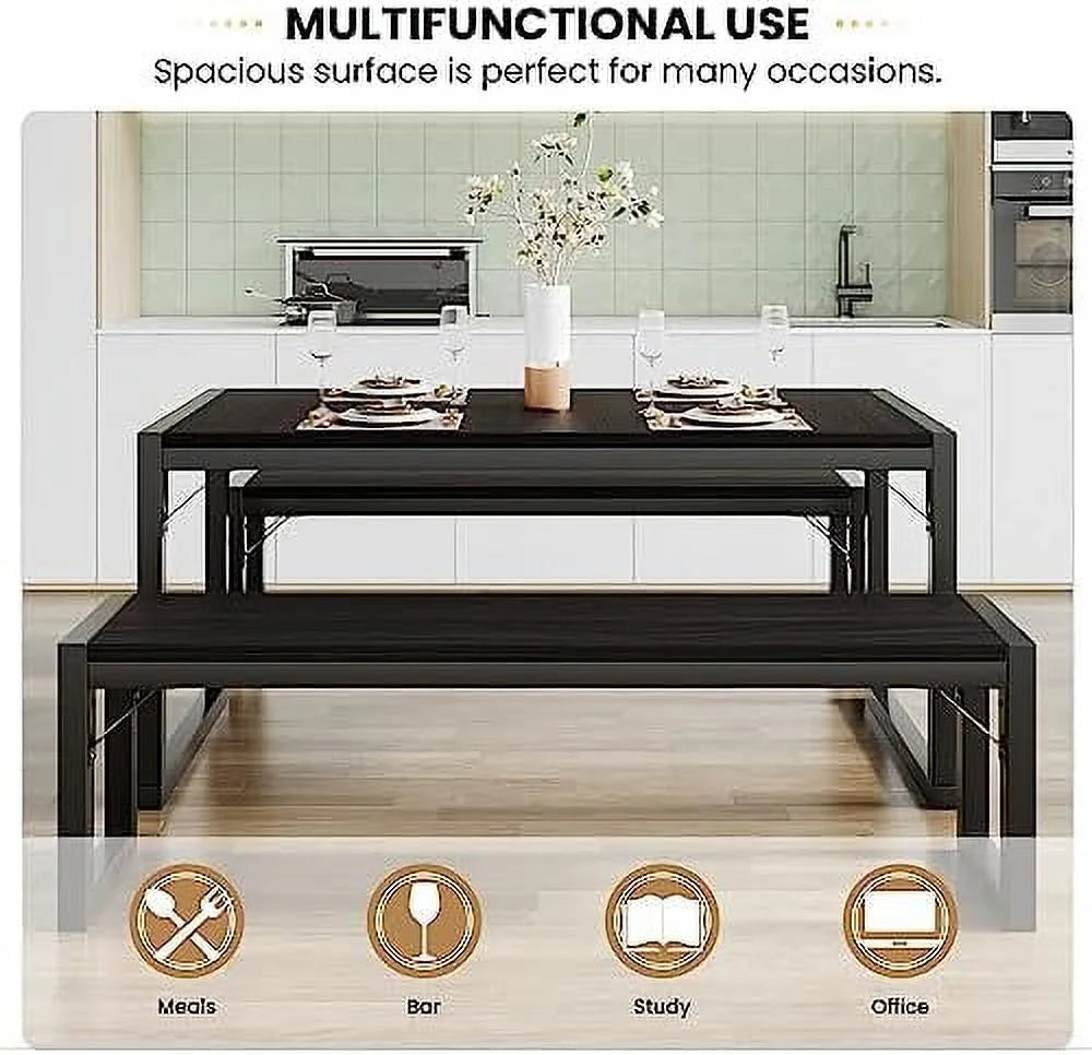 Black Dining Table Set with Two Benches R10398