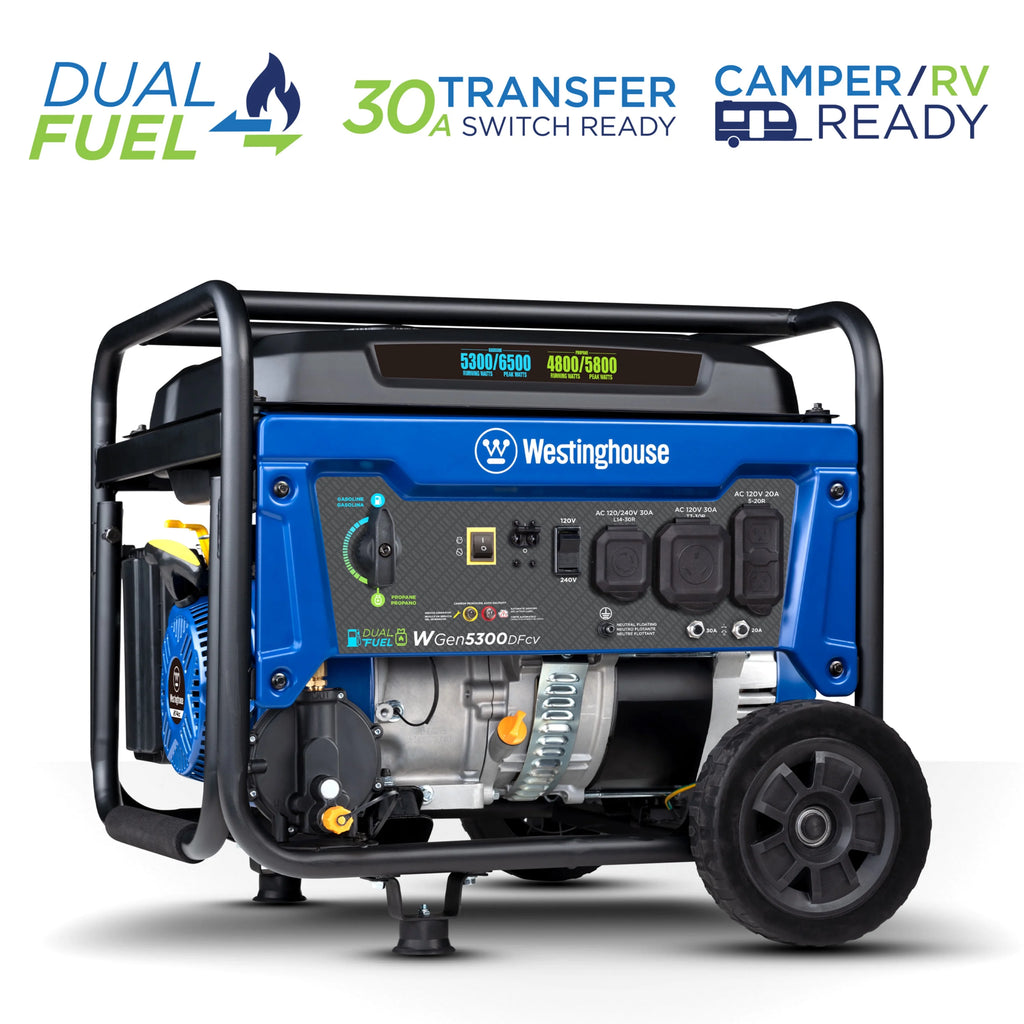 6500 Peak Watt Dual Fuel Portable Generator with CO Sensor and Wheel Kit D5232