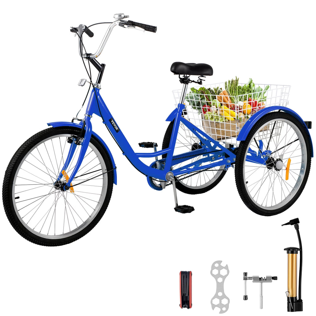 24" Single Speed Three Wheel Bike with Basket Blue L4527