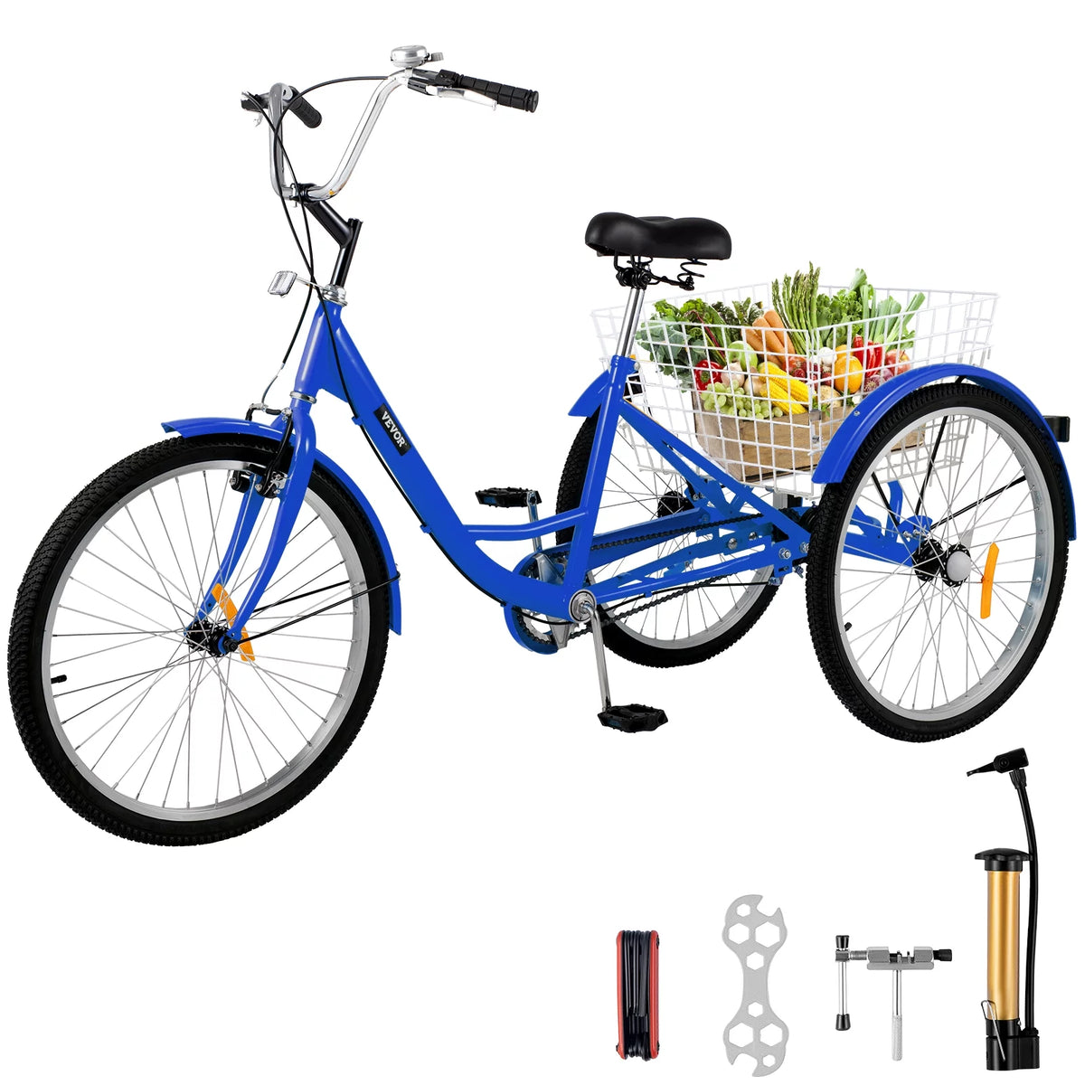 24" Single Speed Three Wheel Bike with Basket Blue L4527